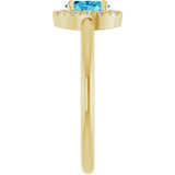 14K Gold Emerald Natural Blue Zircon Halo-Style Ring - Yellow Gold - view 4
