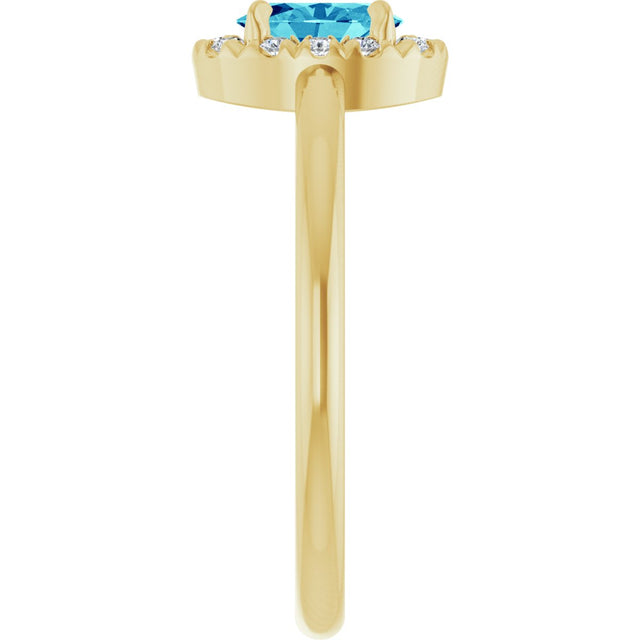 14K Gold Emerald Natural Blue Zircon Halo-Style Ring - Yellow Gold - view 4