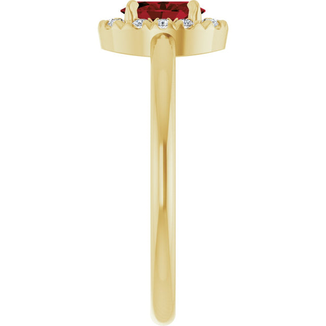 14K Gold Emerald Natural Mozambique Garnet Halo-Style Ring - Yellow Gold - view 4