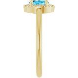 14K Gold Emerald Natural Aquamarine Halo-Style Ring - Yellow Gold - view 4