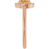 14K Gold Emerald Natural Citrine Halo-Style Ring - Rose Gold - view 4