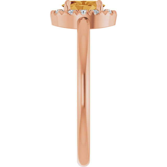 14K Gold Emerald Natural Citrine Halo-Style Ring - Rose Gold - view 4