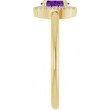 14K Gold Emerald Natural Amethyst Halo-Style Ring - Yellow Gold - view 4