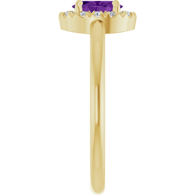 14K Gold Emerald Natural Amethyst Halo-Style Ring - Yellow Gold - view 4
