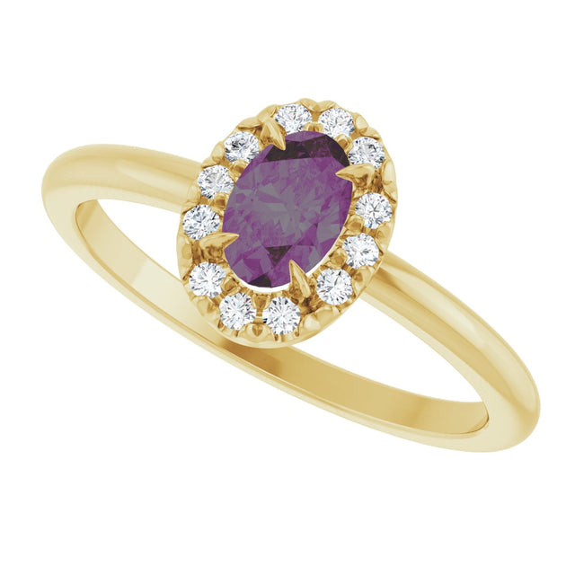 14K Gold Emerald Lab-Grown Alexandrite Halo-Style Ring - Yellow Gold - view 5