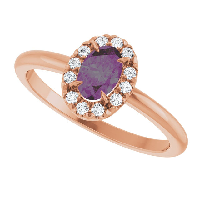 14K Gold Emerald Lab-Grown Alexandrite Halo-Style Ring - Rose Gold - view 5
