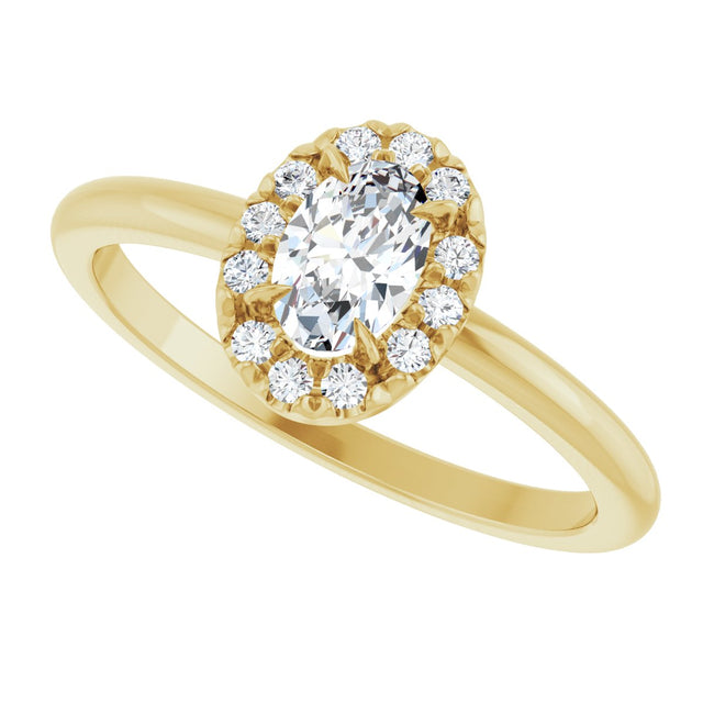 14K Gold Emerald Natural White Sapphire Halo-Style Ring - Yellow Gold - view 5