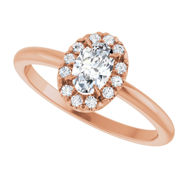 14K Gold Emerald Natural White Sapphire Halo-Style Ring - Rose Gold - view 5