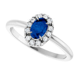 Platinum Emerald Lab-Grown Blue Sapphire Halo-Style Ring - view 5