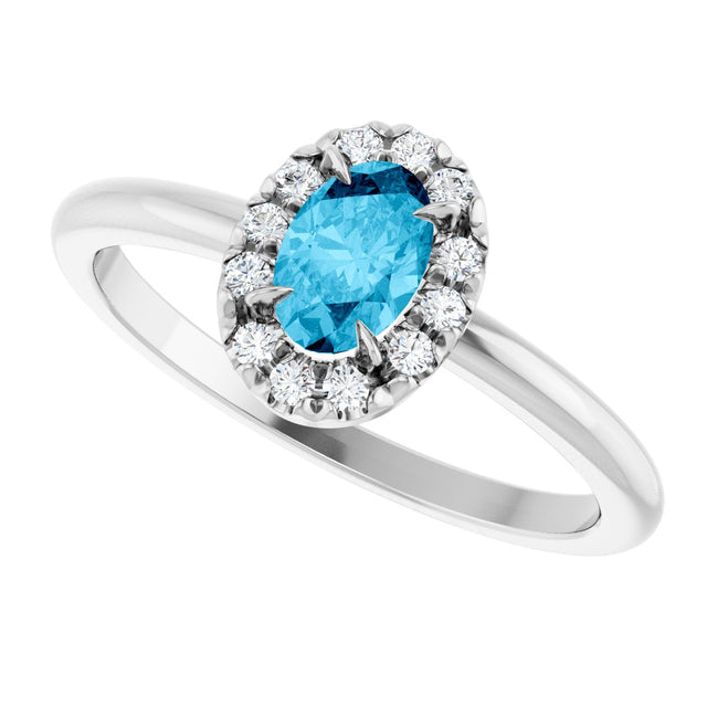 14K Gold Emerald Natural Aquamarine Halo-Style Ring - White Gold - view 5