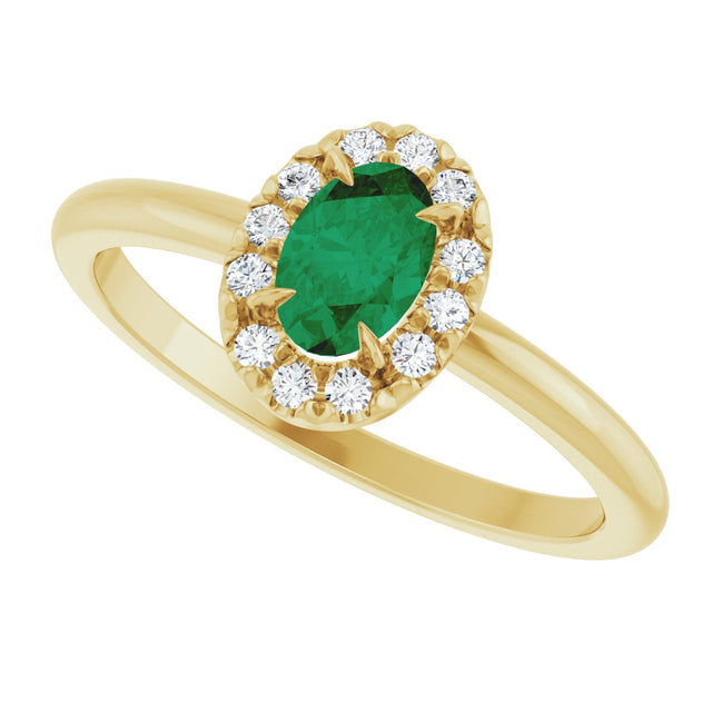 14K Gold Emerald Natural Emerald Halo-Style Ring - Yellow Gold - view 5