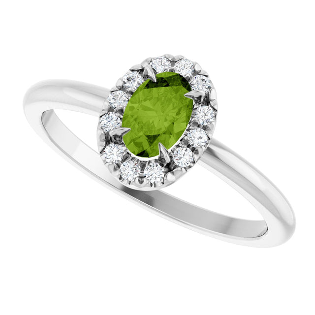 14K Gold Emerald Natural Peridot Halo-Style Ring - White Gold - view 5