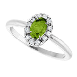 Platinum Emerald Natural Peridot Halo-Style Ring - view 5