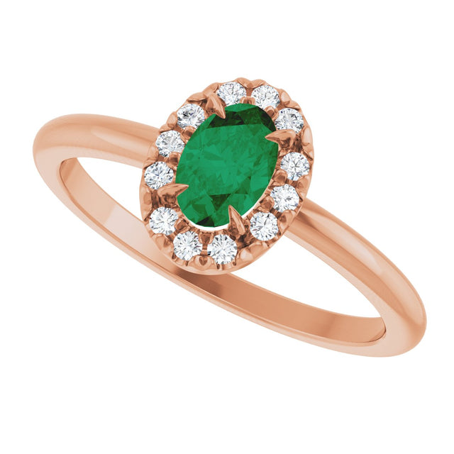 14K Gold Emerald Lab-Grown Emerald Halo-Style Ring - Rose Gold - view 5