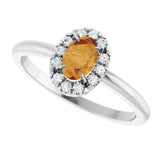 14K Gold Emerald Natural Citrine Halo-Style Ring - White Gold - view 5