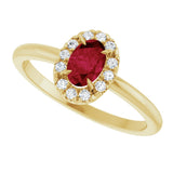 14K Gold Emerald Lab-Grown Ruby Halo-Style Ring - Yellow Gold - view 5