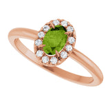 14K Gold Emerald Natural Peridot Halo-Style Ring - Rose Gold - view 5