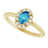 14K Gold Emerald Natural Blue Zircon Halo-Style Ring - Yellow Gold - view 5