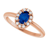 14K Gold Emerald Natural Blue Sapphire Halo-Style Ring - Rose Gold - view 5