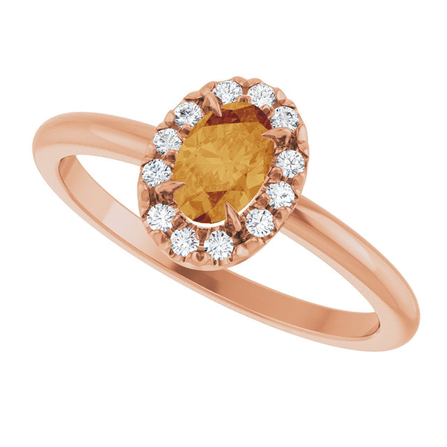 14K Gold Emerald Natural Citrine Halo-Style Ring - Rose Gold - view 5
