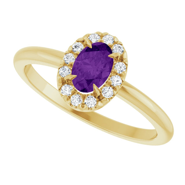 14K Gold Emerald Natural Amethyst Halo-Style Ring - Yellow Gold - view 5