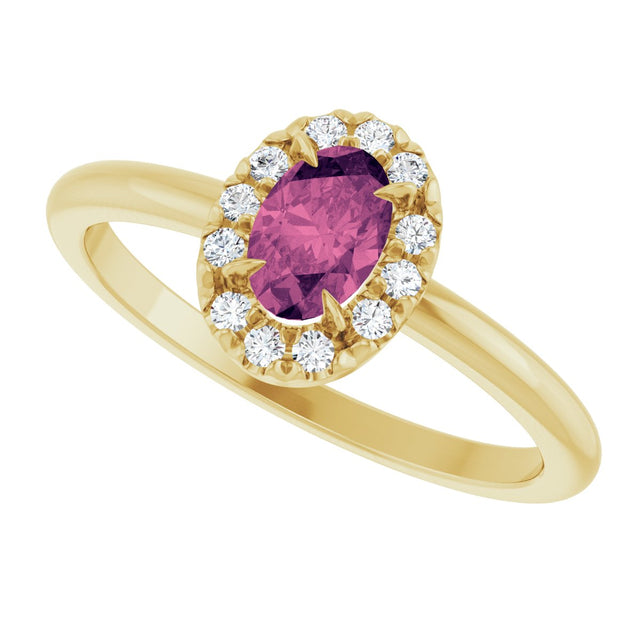 14K Gold Emerald Natural Pink Tourmaline Halo-Style Ring - Yellow Gold - view 5