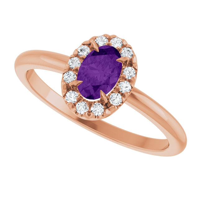 14K Gold Emerald Natural Amethyst Halo-Style Ring - Rose Gold - view 5