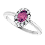 14K Gold Emerald Natural Pink Tourmaline Halo-Style Ring - White Gold - view 5