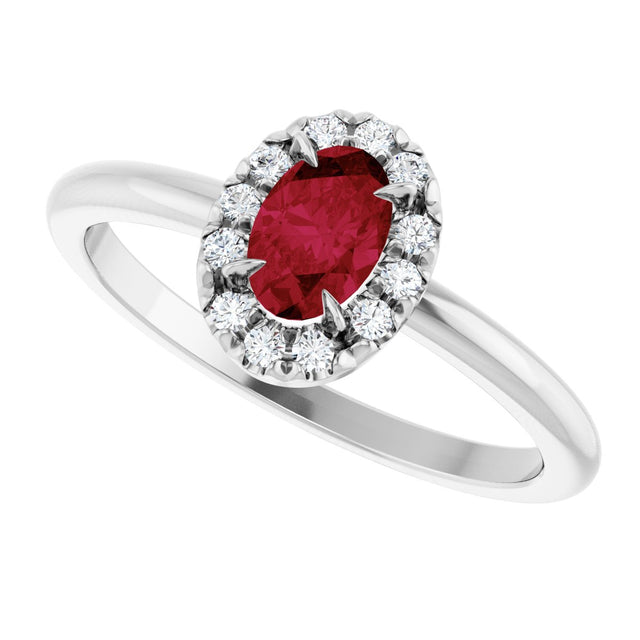 Platinum Emerald Natural Ruby Halo-Style Ring - view 5