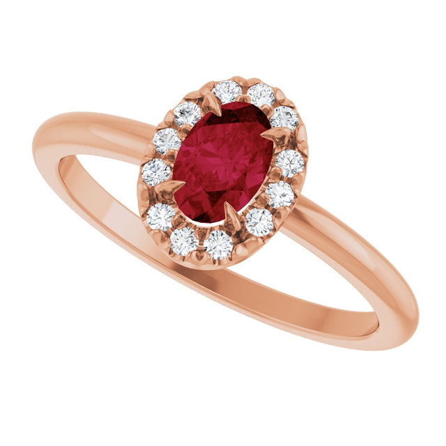 14K Gold Emerald Lab-Grown Ruby Halo-Style Ring - Rose Gold - view 5