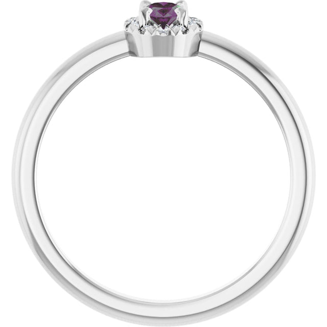 Platinum Emerald Lab-Grown Alexandrite Halo-Style Ring - view 2