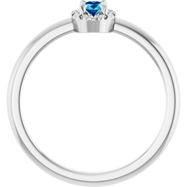 Platinum Emerald Natural Blue Zircon Halo-Style Ring - view 2