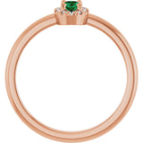 14K Gold Emerald Natural Emerald Halo-Style Ring - Rose Gold - view 2
