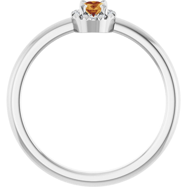 Platinum Emerald Natural Citrine Halo-Style Ring - view 2