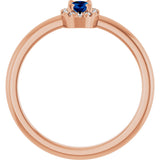 14K Gold Emerald Natural Blue Sapphire Halo-Style Ring - Rose Gold - view 2