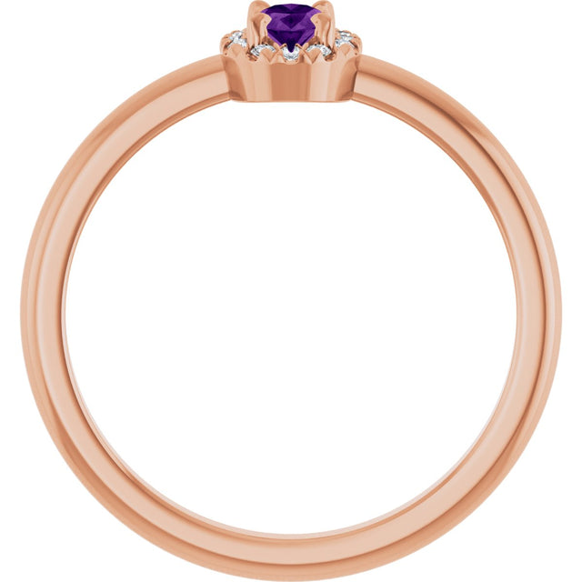 14K Gold Emerald Natural Amethyst Halo-Style Ring - Rose Gold - view 2