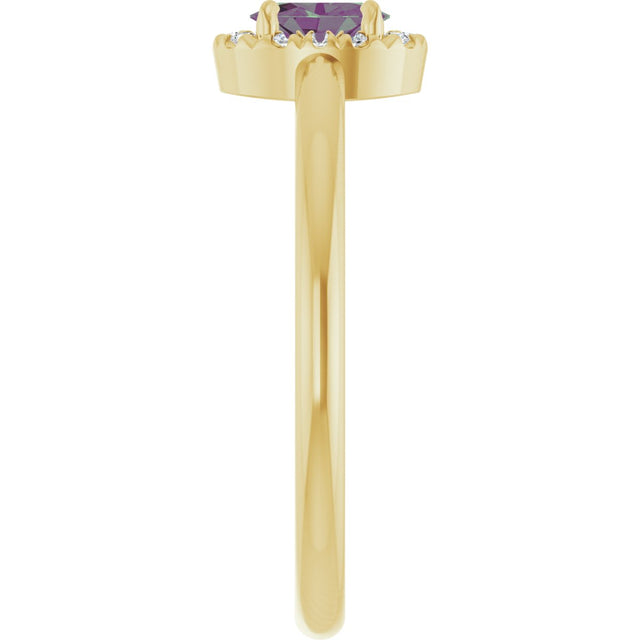 14K Gold Emerald Lab-Grown Alexandrite Halo-Style Ring - Yellow Gold - view 4