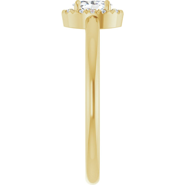 14K Gold Emerald Natural White Sapphire Halo-Style Ring - Yellow Gold - view 4