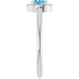 Platinum Emerald Natural Blue Zircon Halo-Style Ring - view 4