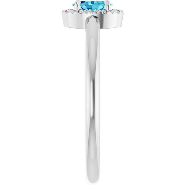 Platinum Emerald Natural Blue Zircon Halo-Style Ring - view 4