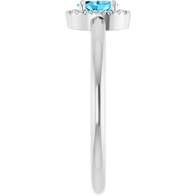 Platinum Emerald Natural Aquamarine Halo-Style Ring - view 4