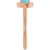 14K Gold Emerald Natural Aquamarine Halo-Style Ring - Rose Gold - view 4
