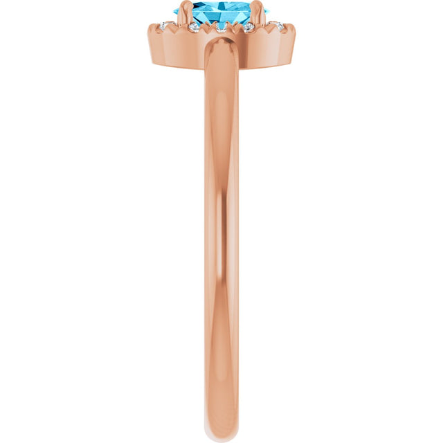 14K Gold Emerald Natural Aquamarine Halo-Style Ring - Rose Gold - view 4
