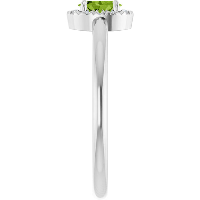 14K Gold Emerald Natural Peridot Halo-Style Ring - White Gold - view 4