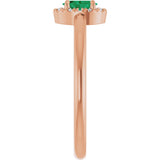 14K Gold Emerald Natural Emerald Halo-Style Ring - Rose Gold - view 4