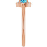 14K Gold Emerald Natural Blue Zircon Halo-Style Ring - Rose Gold - view 4