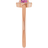 14K Gold Emerald Natural Pink Tourmaline Halo-Style Ring - Rose Gold - view 4