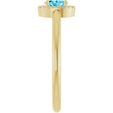 14K Gold Emerald Natural Aquamarine Halo-Style Ring - Yellow Gold - view 4