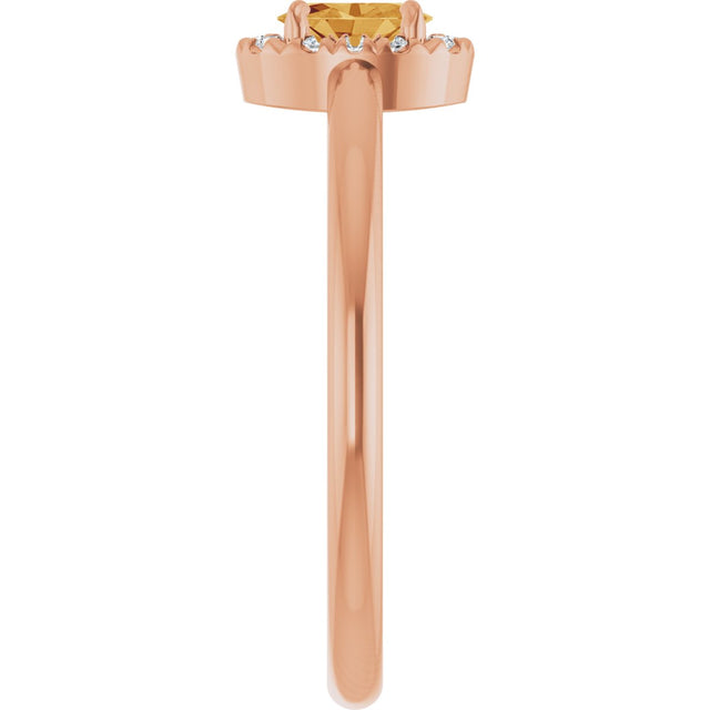 14K Gold Emerald Natural Citrine Halo-Style Ring - Rose Gold - view 4