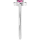 14K Gold Emerald Natural Pink Tourmaline Halo-Style Ring - White Gold - view 4